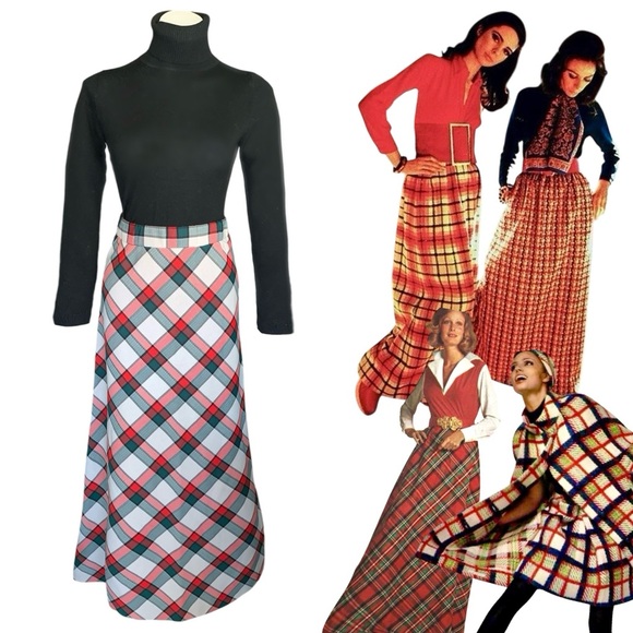 v i n t a g e :: Mod Preppy Plaid Thick Maxi Skirt Classy Tartan - Picture 1 of 13